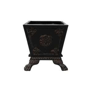 15 in. Sq Cast Stone Footed Planter in Aged Charcoal finish