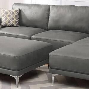 34 in. Square Arm Faux Leather L Shaped Sofa in Gray