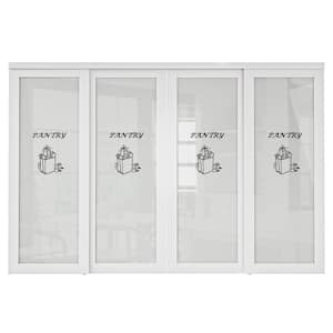 120 in. x 80 in. 1-Lite Tempered Frosted Glass White Finished Solid Core Sliding Door with Pantry Sticker and Hardware