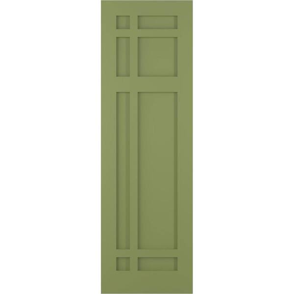 Ekena Millwork 15 in. x 62 in. Flat Panel True Fit PVC San Juan Capistrano Mission Style Fixed Mount Shutters Pair in Moss Green