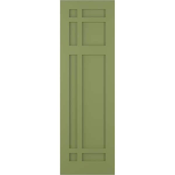 Ekena Millwork 18 in. x 53 in. True Fit Flat Panel PVC San Juan Capistrano Mission Style Fixed Mount Shutters Pair in Moss Green
