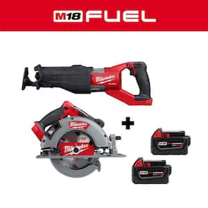 M18 FUEL 18V Lithium-Ion Brushless Cordless Super SAWZALL Reciprocating Saw and Circular Saw with (2) 5.0 Batteries