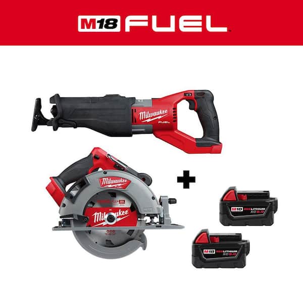 Milwaukee M18 FUEL 18V Lithium-Ion Brushless Cordless Super SAWZALL Reciprocating Saw and Circular Saw with (2) 5.0 Batteries