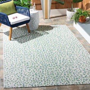 Courtyard Ivory/Green Doormat 2 ft. x 4 ft. Cheetah Geometric Indoor/Outdoor Area Rug