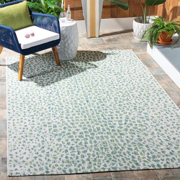 Courtyard Ivory/Green 3 ft. x 5 ft. Cheetah Geometric Indoor/Outdoor Area Rug