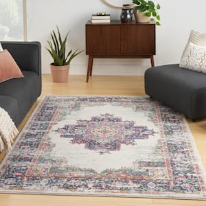 Passion Ivory Blue 8 ft. x 10 ft. Bordered Transitional Area Rug