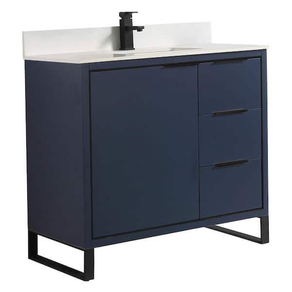 FINE FIXTURES Opulence 36 in. W x 18 in. D x 33.5 in. H Bath Vanity in Navy Blue with White Single sink Top