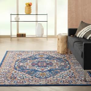 Passion Blue/Multicolor 5 ft. x 7 ft. Center medallion Traditional Area Rug