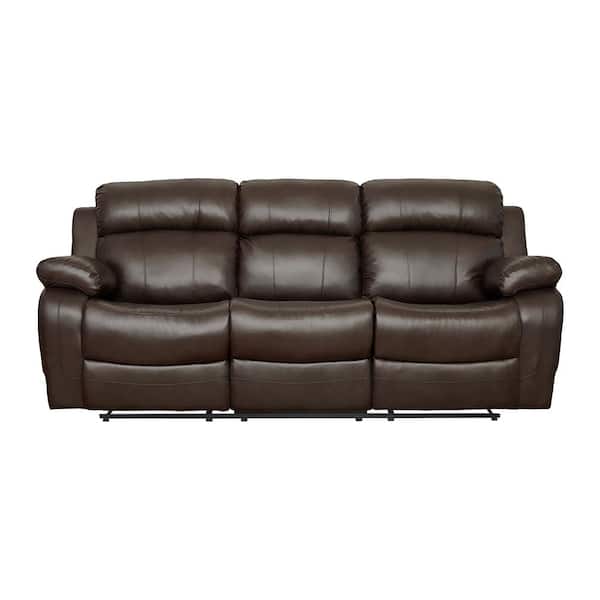 Lazzara Alamo 86.5in.W Straight Arm Faux Leather Rectangle Double Manual Reclining Sofa w/ Center Drop-Down Cup Holders in Brown
