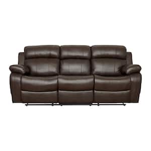 Alamo 86.5in.W Straight Arm Faux Leather Rectangle Double Manual Reclining Sofa w/ Center Drop-Down Cup Holders in Brown