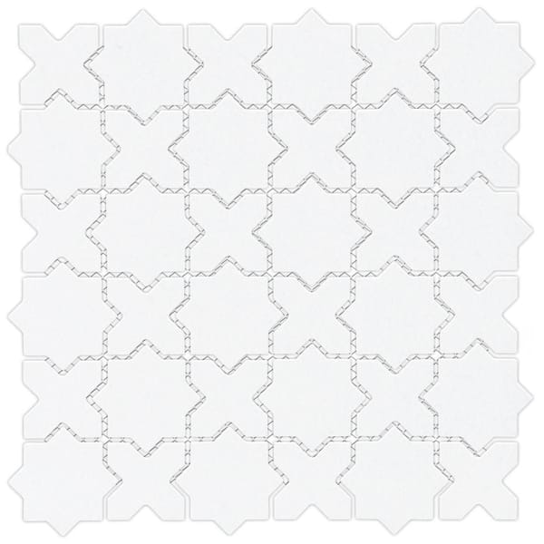 Merola Tile Metro 2 in. Star Matte White with Matte White Cross 6 in. x 6 in. Porcelain Mosaic Take Home Tile Sample