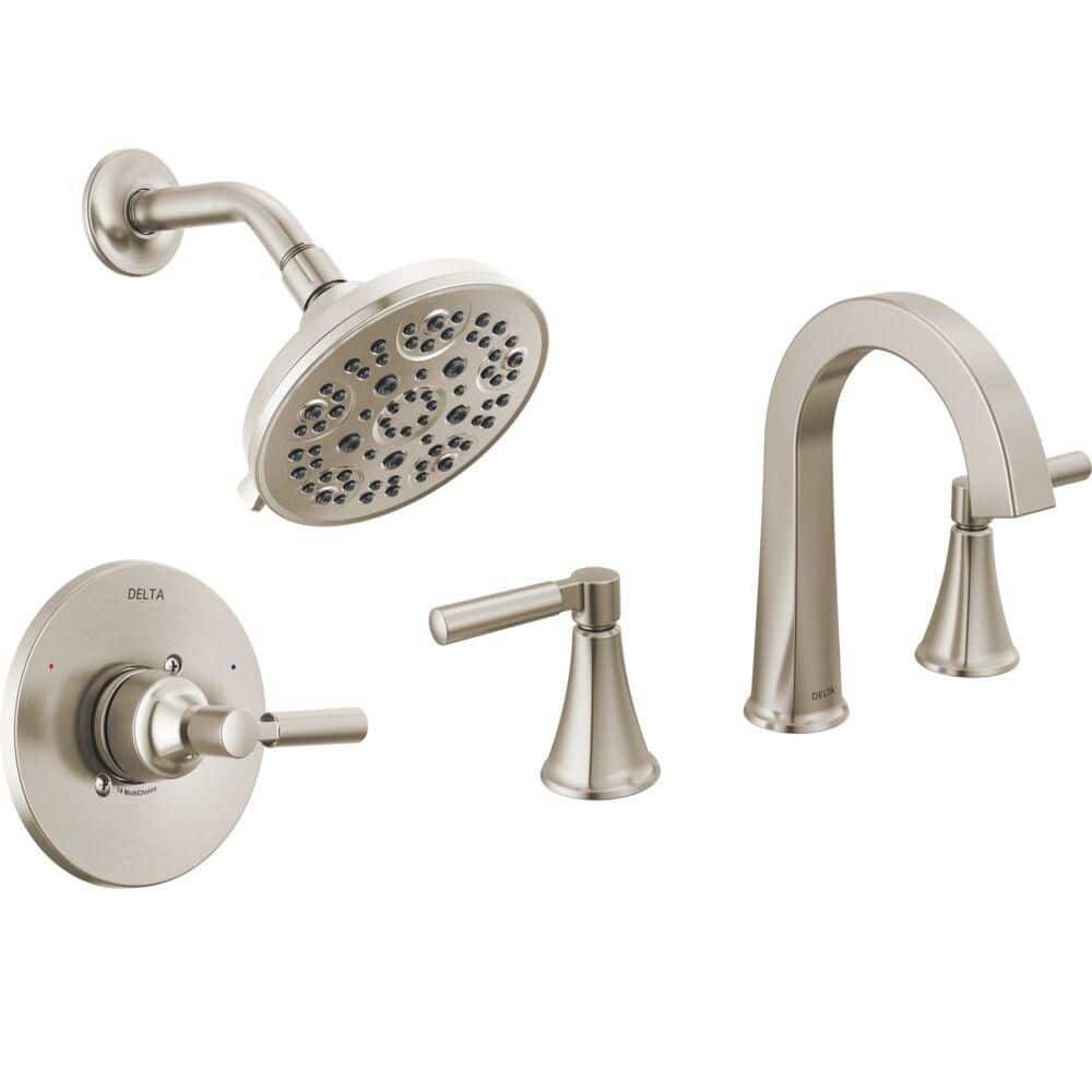 Lorna 8 in. Widespread 2-Handle Bathroom Sink Faucet Bundle Shower Trim and Rough-In in Spotshield Brushed Nickel price history on PriceWatchPro