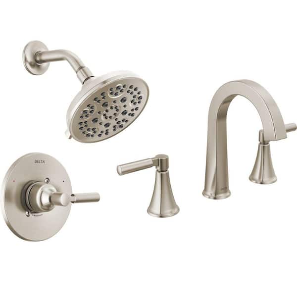 Lorna 8 in. Widespread 2-Handle Bathroom Sink Faucet Bundle Shower Trim and Rough-In in Spotshield Brushed Nickel