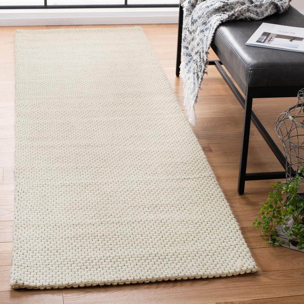 Ivory Handwoven Wool and Synthetic Runner Rug, 2'3" x 6'