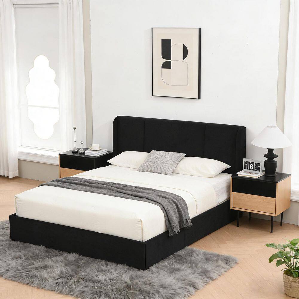 Ahokua Black Frame Full Size Wingback Upholstered Platform Bed