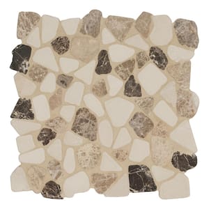 Mix Marble Pebbles 11.42 in. x 11.42 in. x 10 mm Tumbled Marble Mosaic Tile (9 sq. ft. / case)