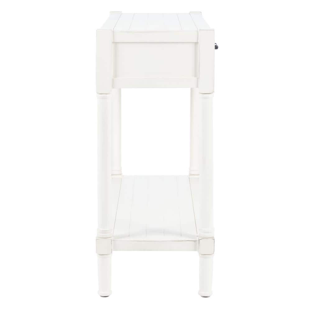 Elegant Distressed White Wood & Metal Console Table with Storage