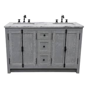 Plantation 55 in. W x 22 in. D Double Bath Vanity in Gray with Marble Vanity Top in White with White Rectangle Basins