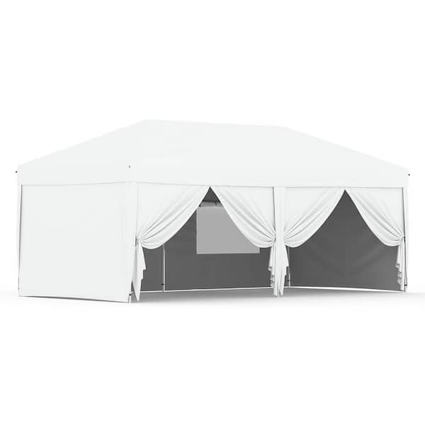 20 ft. x 10 ft. Instant Pop Up Canopy Tent Sun Shelter in White with 6 Removable Sidewalls and Adjustable Height