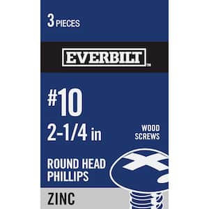 #10 x 2-1/4 in. Zinc Plated Phillips Round Head Wood Screw (3-Pack)
