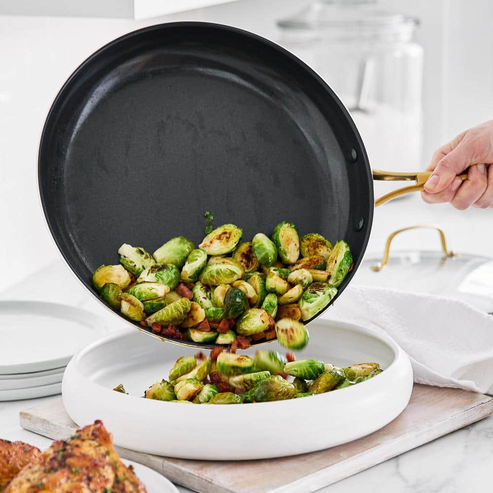 12" Black Aluminum Nonstick Frypan with Gold Handle and Lid