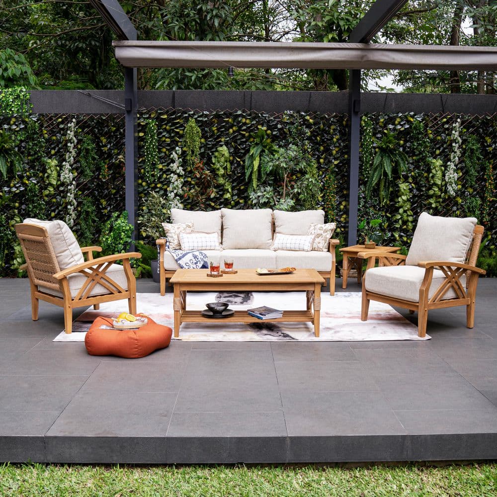 Daley 5-Piece Premium Indonesia Teak Wood Patio Conversation Set with Tan Cushion