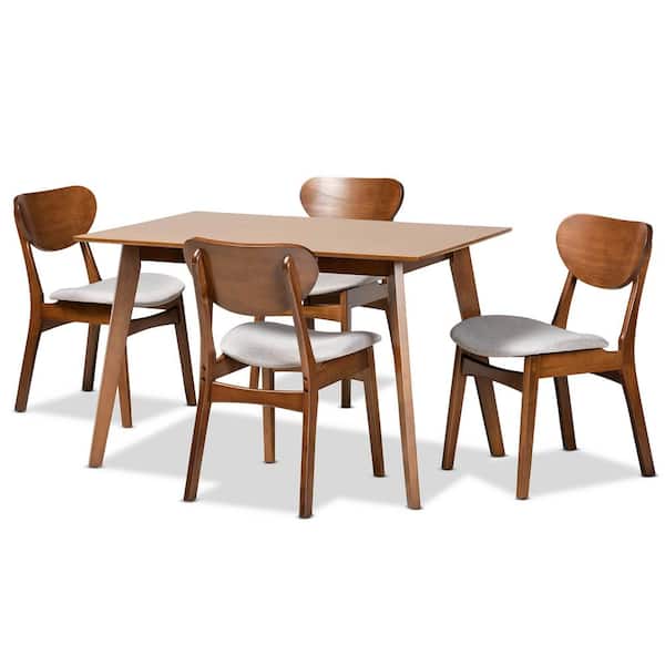 Baxton Studio Katya 5-Piece Grey Walnut Brown Dining Set