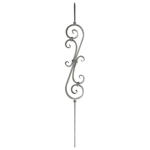arteferro 44 in. x 5-3/4 in. 22 in. Double S-Scroll Warm Nickel Powder Coated Wrought Iron Metal Stair Baluster