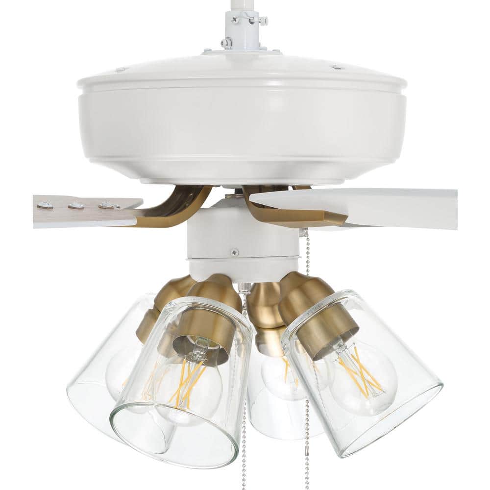 White Satin Brass 52" Ceiling Fan with Clear Glass Light