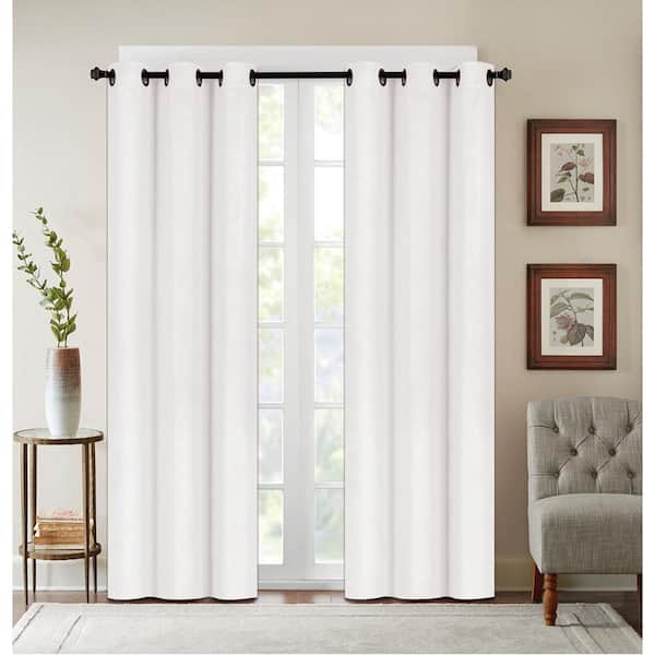J&V TEXTILES Embossed White Polyester Thermal 38 in. W x 63 in. L Grommet Blackout Curtain Panel (Set of 2)