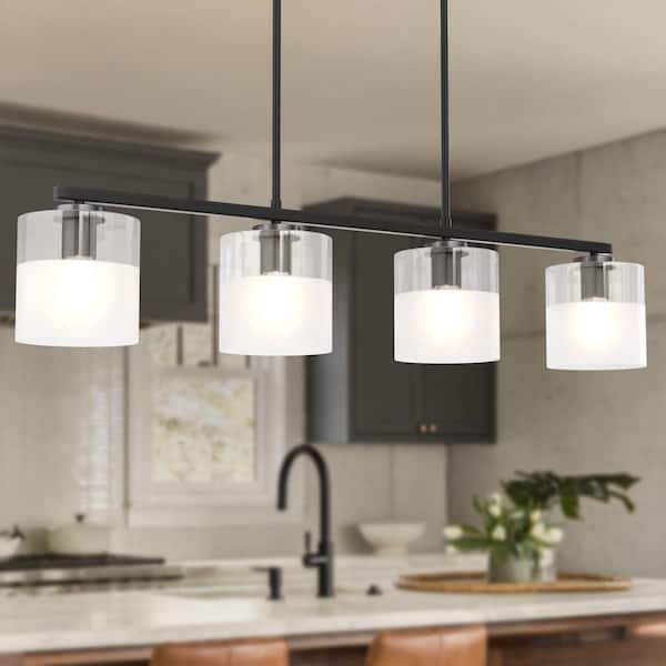 The Modern 4-Light Spray Paint Black Chandelier with Frosted Glass Shaped Accents For Kitchen And Dining Room