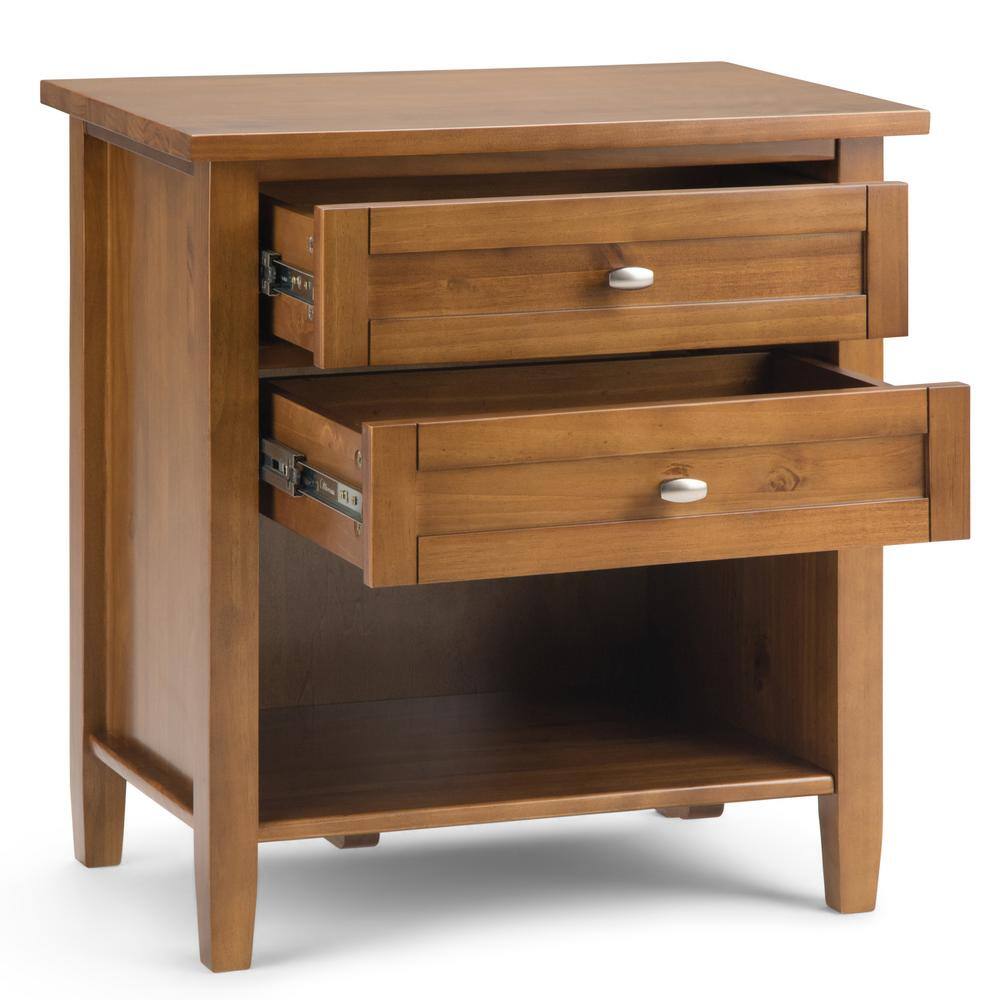 Light Golden Brown Solid Wood 2-Drawer Nightstand with Nickel Pulls