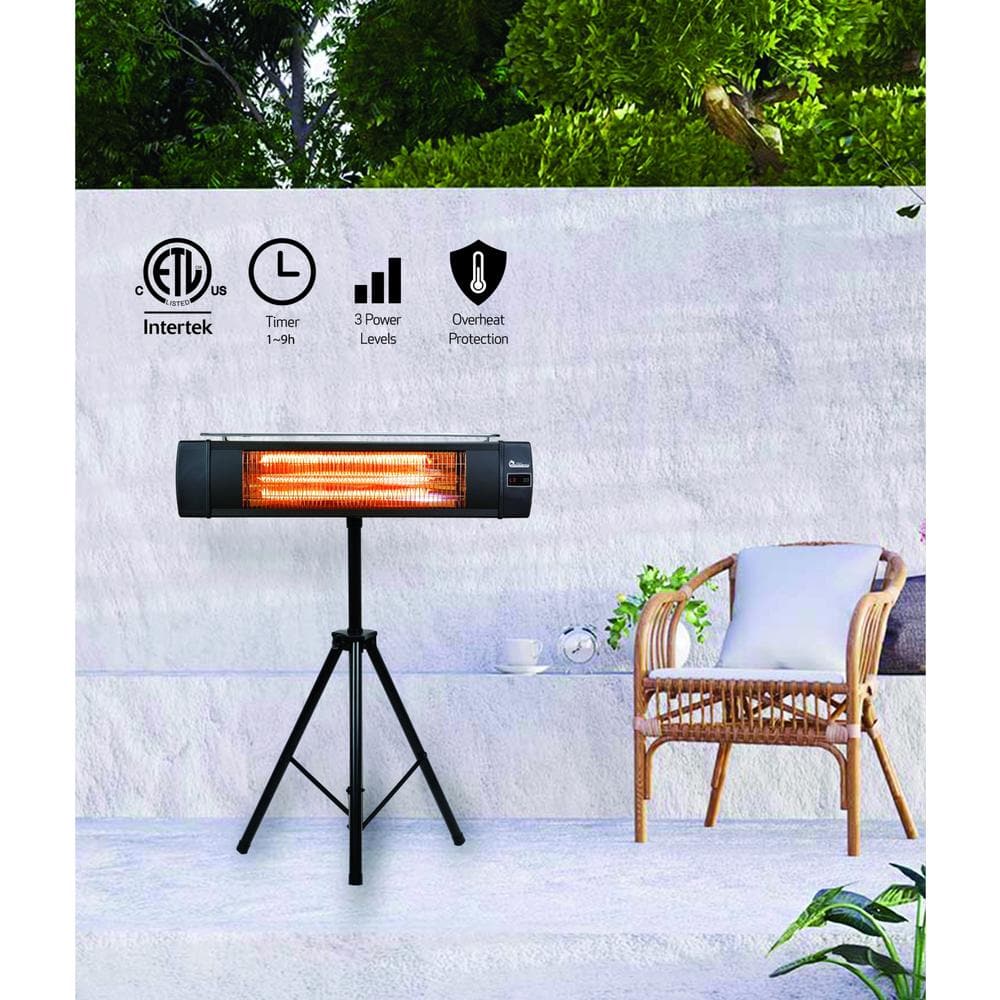 Black Electric Infrared Patio Heater with Tripod and Remote