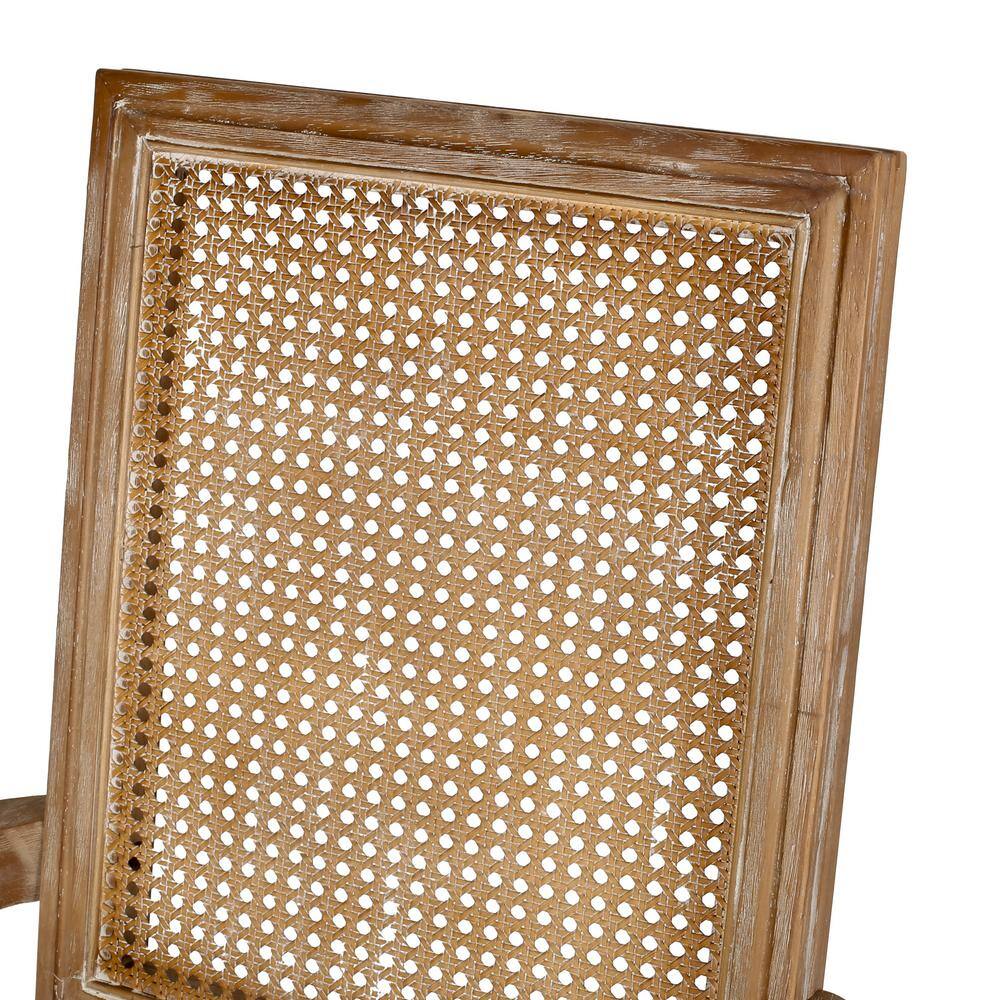 Light Gray Upholstered Wood and Cane Arm Chair Set