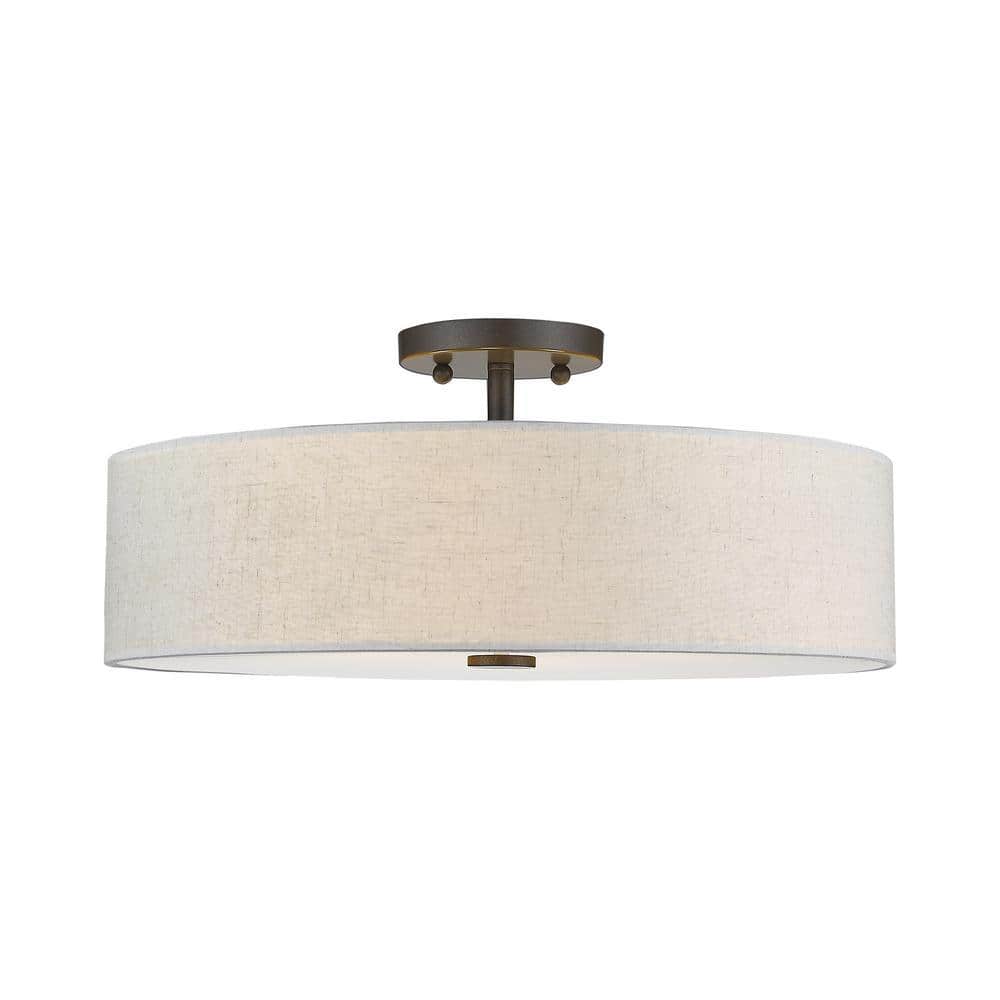 Meridian English Bronze 4-Light Indoor/Outdoor Drum Shade Flush Mount