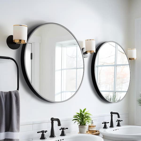 NEUTYPE 35 in. W x 35 in. H Round Aluminum Alloy Framed Bathroom Vanity Mirror Black Wall Mirror 2-Piece