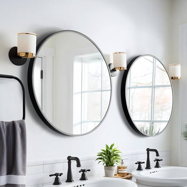 35 in. W x 35 in. H Round Aluminum Alloy Framed Bathroom Vanity Mirror ...