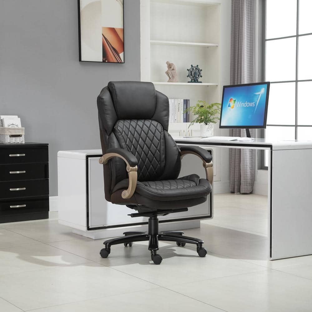 Brown High Back Leather Executive Swivel Chair with Adjustable Arms