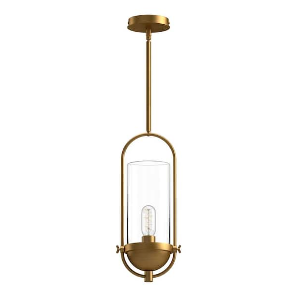 ALORA MOOD Cyrus 8 in. 1 Light 60-Watt Aged Gold/Clear Glass Pendant ...