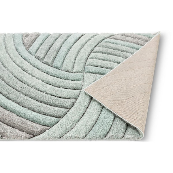 San Francisco Ucci Blue Modern Geometric Stripes 2 ft. 7 in. x 9 ft. 10 in. 3D Carved Shag Runner Rug