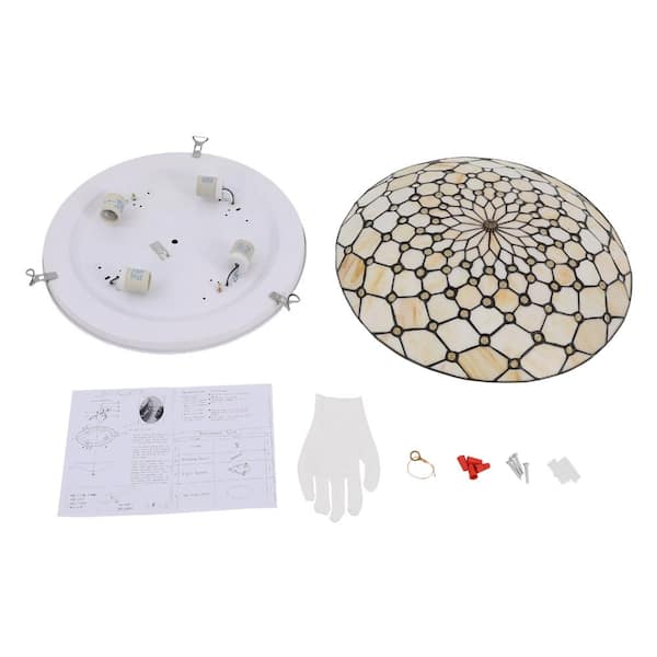 OUKANING 19.68 in. 4-Light Light Yellow Tiffany Flush Mount