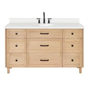 Monroe 61 in. W x 22 in. D x 36 in. H Single Sink Bath Vanity in Oak with Pure White Quartz Top