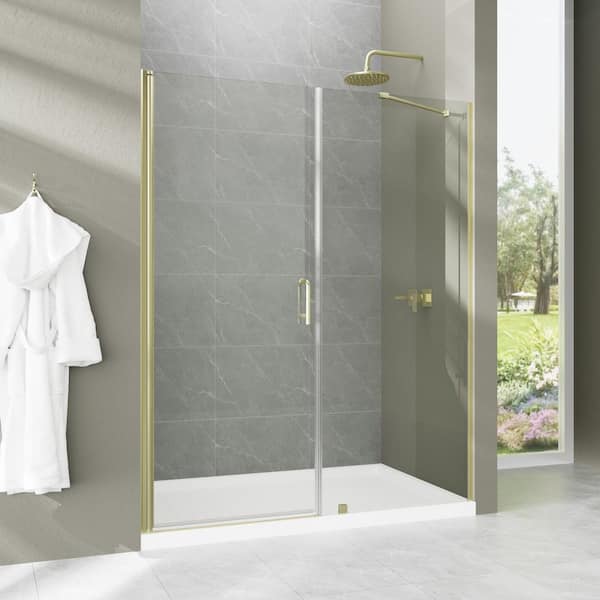 ANGELES HOME 60-60 1/2 in.W x 72 in. H Semi-Frameless Double Hinges Shower Door,Brushed Gold, Tempered Glass, Reversible Installation