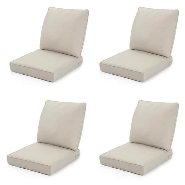 Zeus & Ruta 24 in. x 24 in. 4-Pieces Outdoor Dining Chair Cushion with Back in Beige