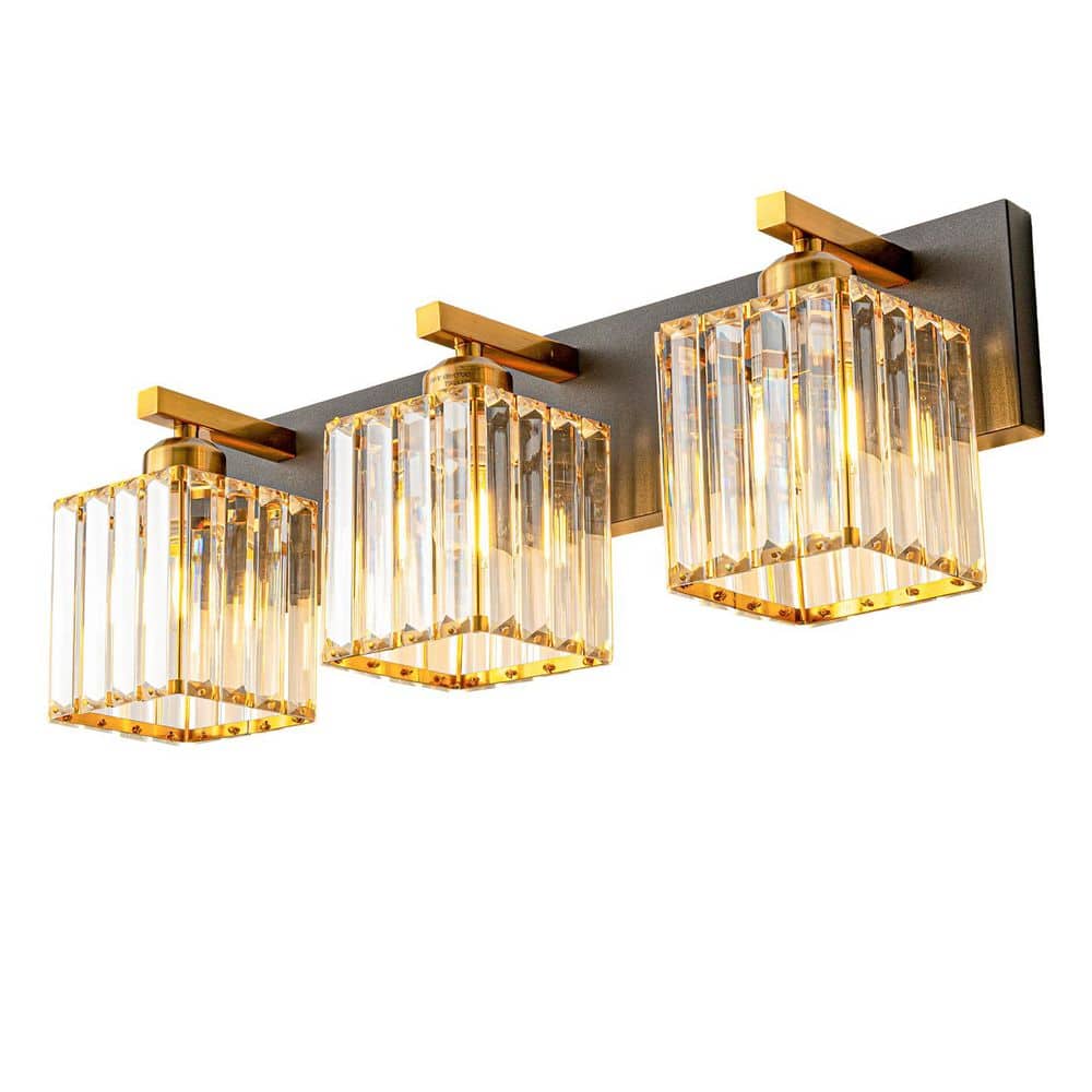 "HomeLighting Fixture Width 20.74"" In. "" 3-Light BlackGold Modern Crystal Vanity Lights Wall Sconces For Bathroom（JW-002)" price history on PriceWatchPro