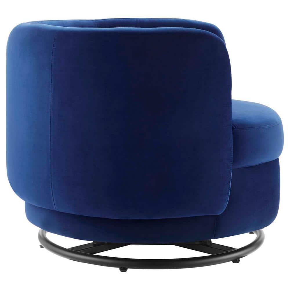 Luxurious Black Navy Velvet Swivel Accent Chair with Wood Accents