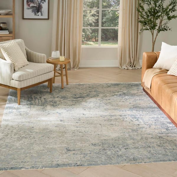 Enriched Blue Silver  8 ft. x 10 ft. Abstract Contemporary Area Rug