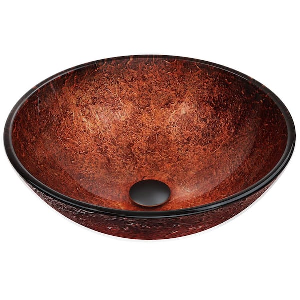 Giovanni Copper Glass 17 in. L x 17 in. W x 6 in. H Round Vessel Bathroom Sink