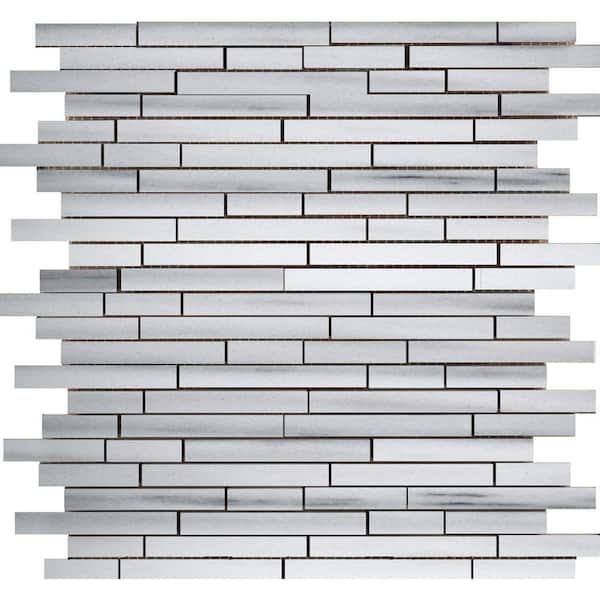Emser Marble White Honed 11.85 in. x 13.15 in. x 10 mm Marble Mesh-Mounted Mosaic Tile
