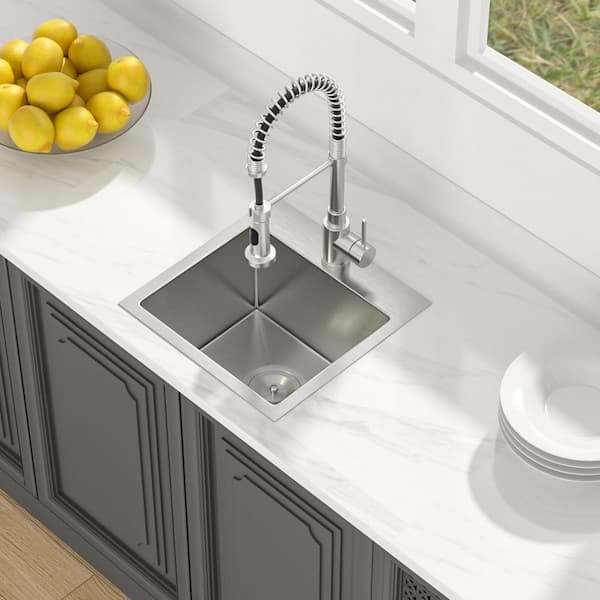15 in. Drop-In Single Bowl 16 Gauge Stainless Steel Bar Kitchen Sink with Strainer